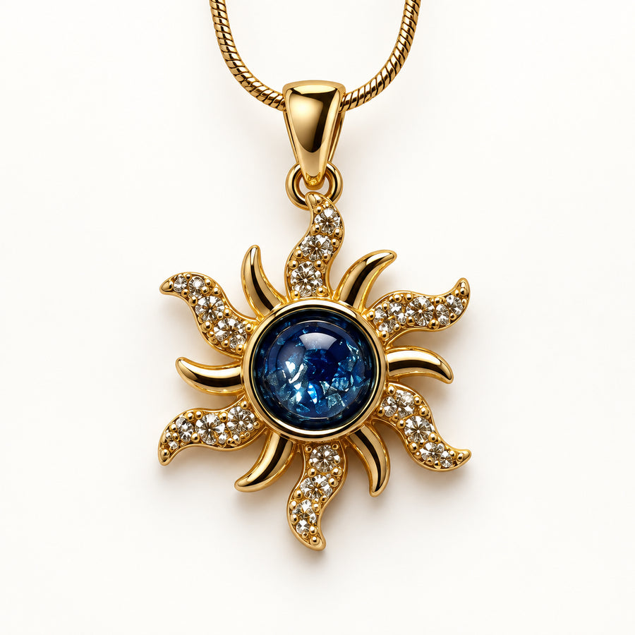 Midnight Blue Sun Pendant Necklace detail view