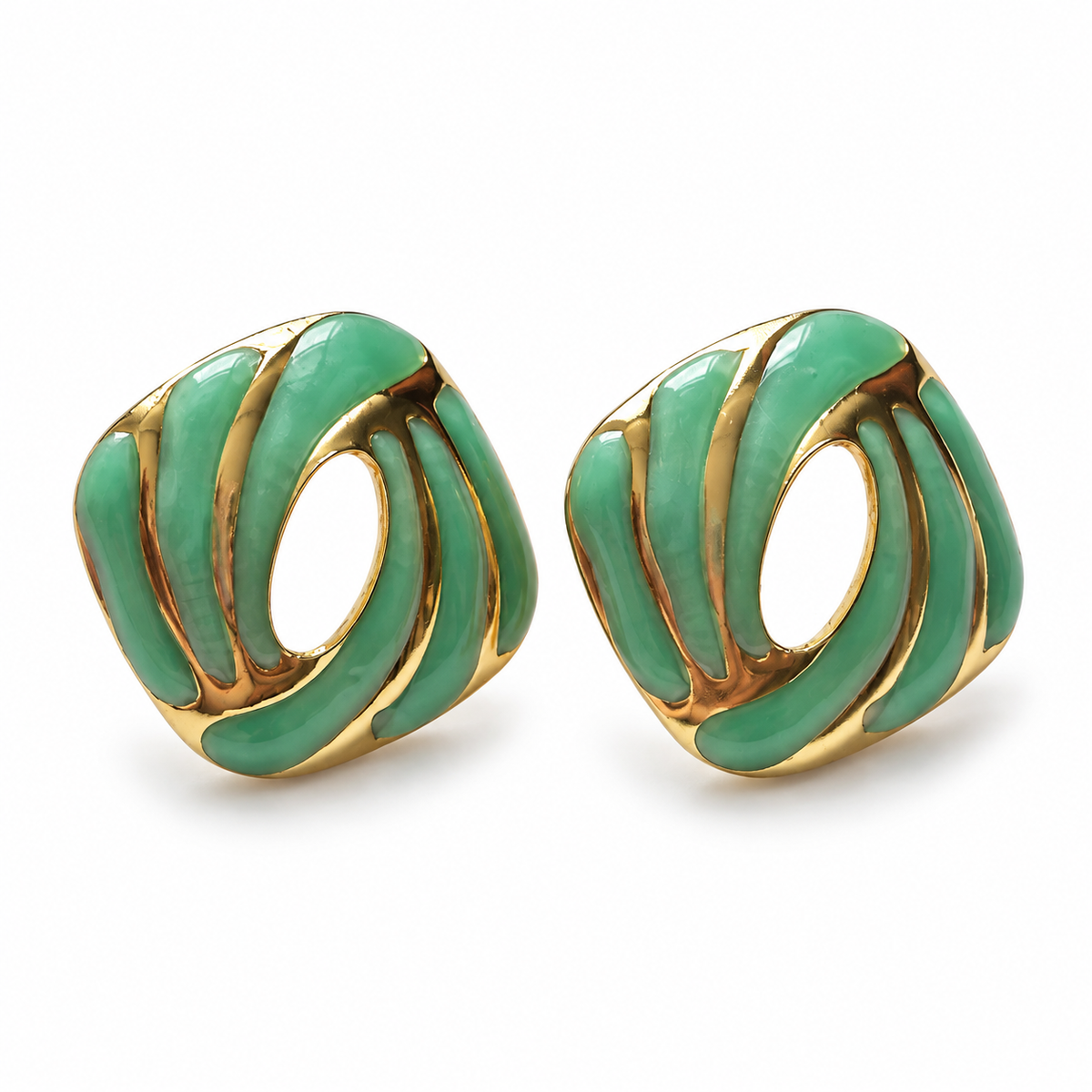 Mint Enamel Orbit Stud Earrings - Main
