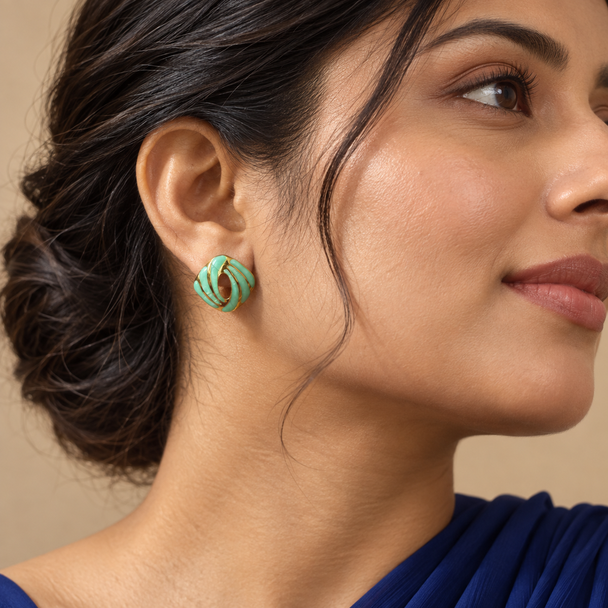 Mint Enamel Orbit Stud Earrings - Model