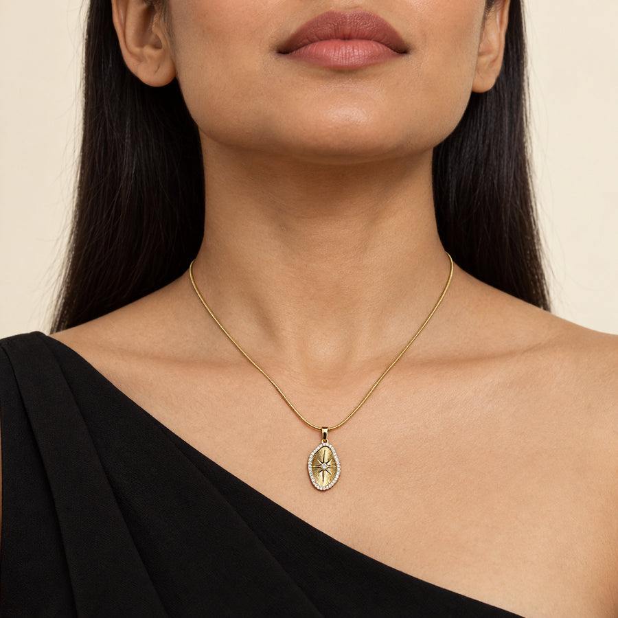 North Star Oval Medallion Necklace worn by model