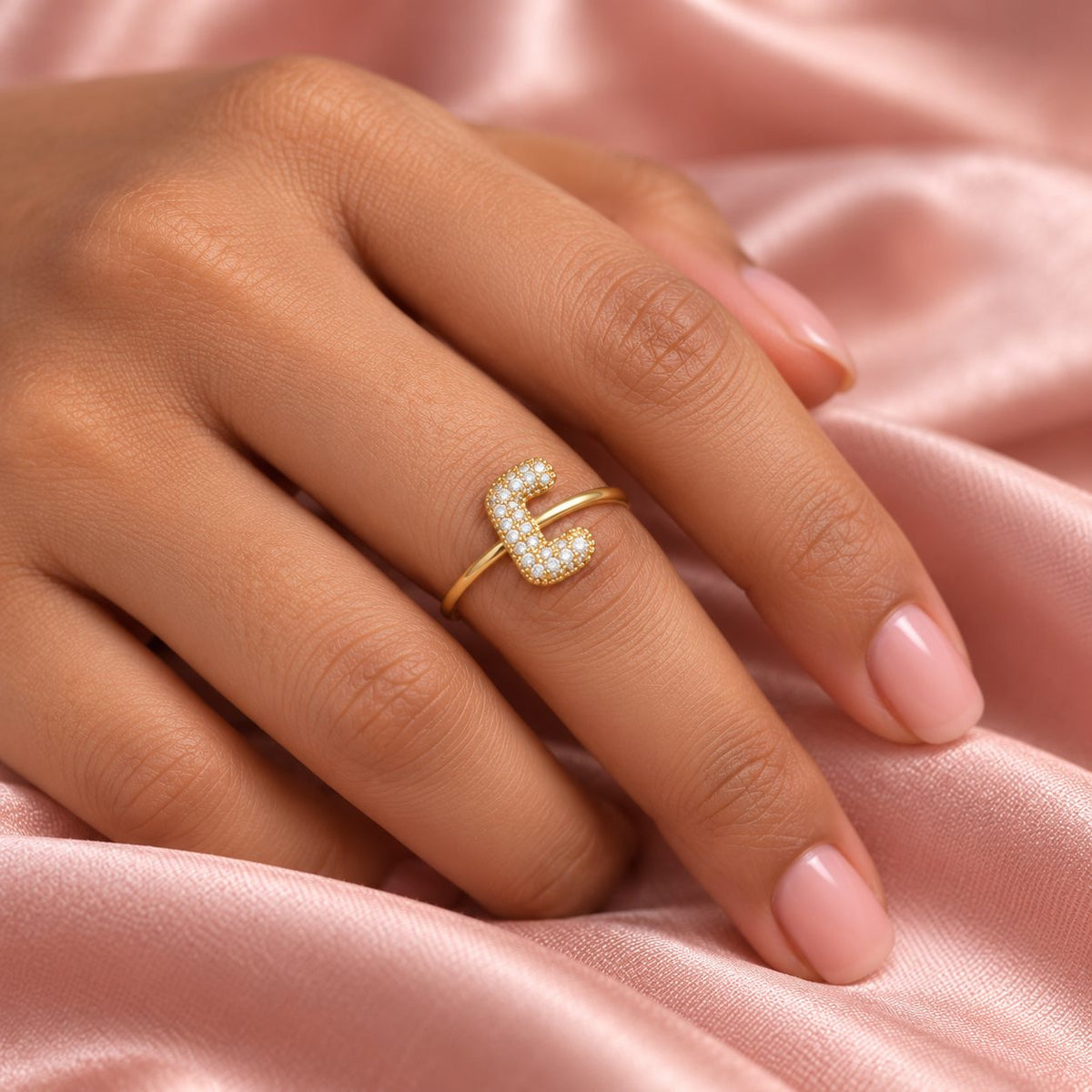 Pave C Initial Ring - Macro