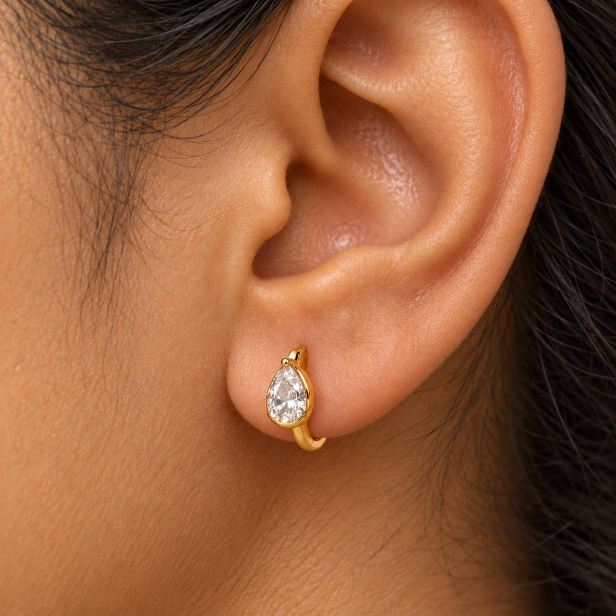Pear Crystal Huggie Earrings - Macro