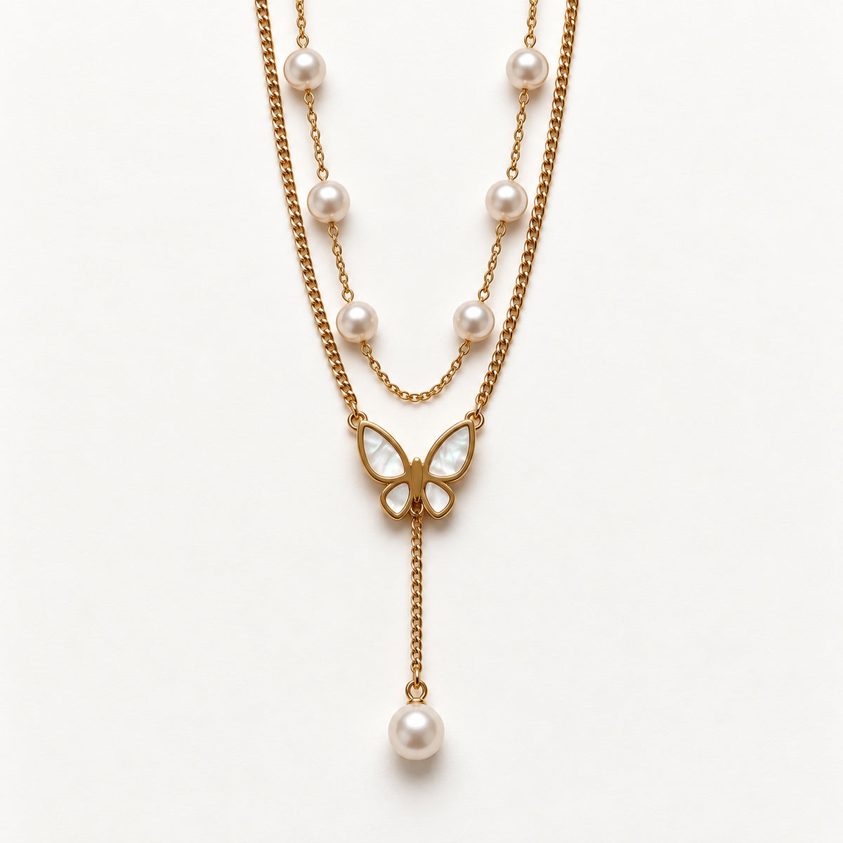 Pearl Butterfly Layered Necklace detail view