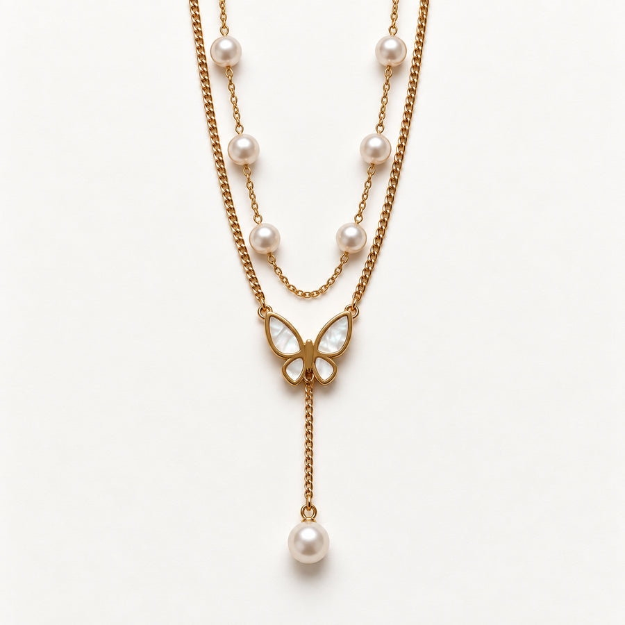 Pearl Butterfly Layered Necklace detail view