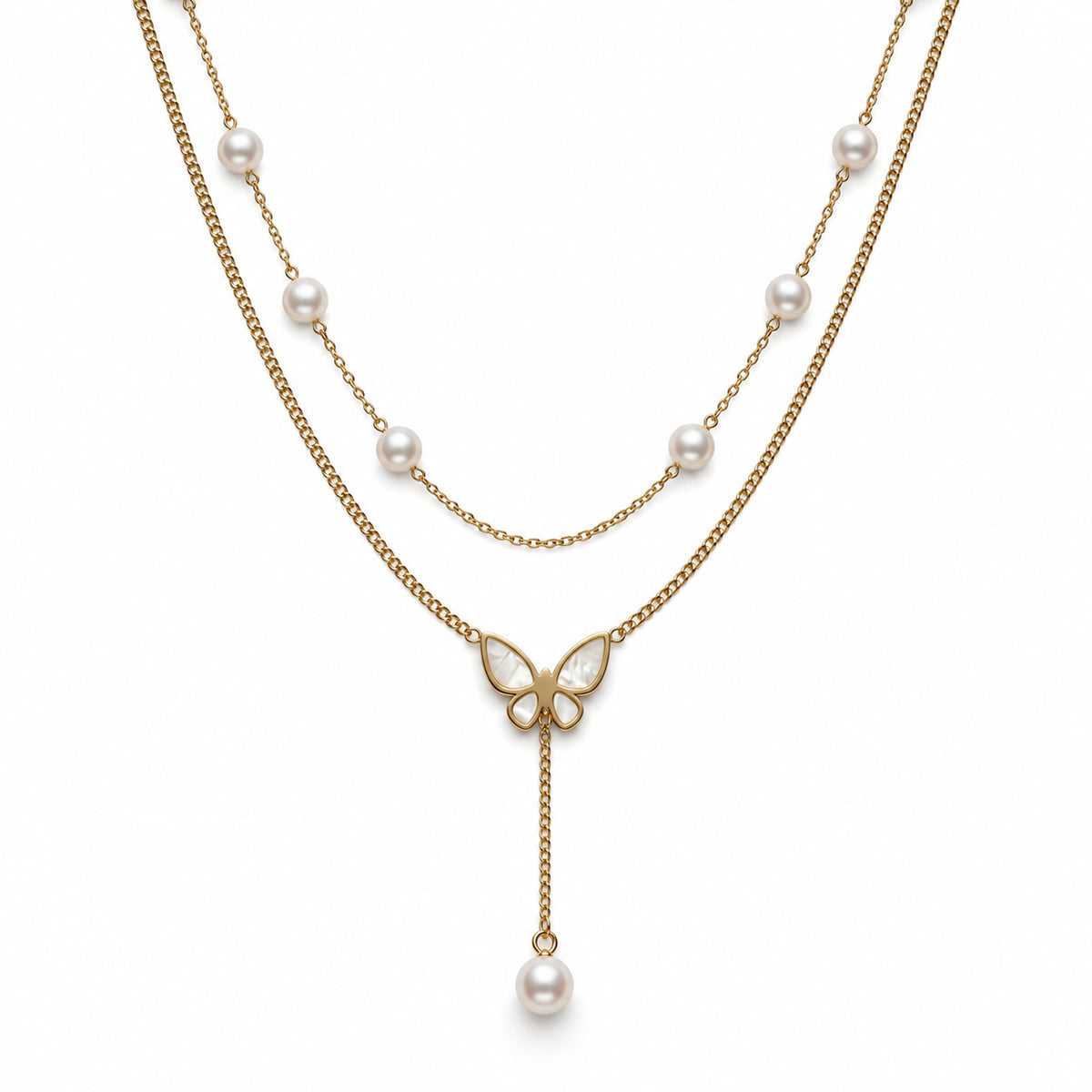 Pearl Butterfly Layered Necklace product view