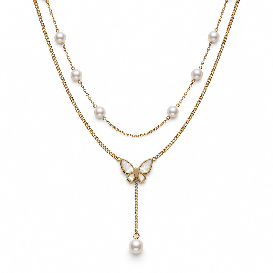 Pearl Butterfly Layered Necklace product view