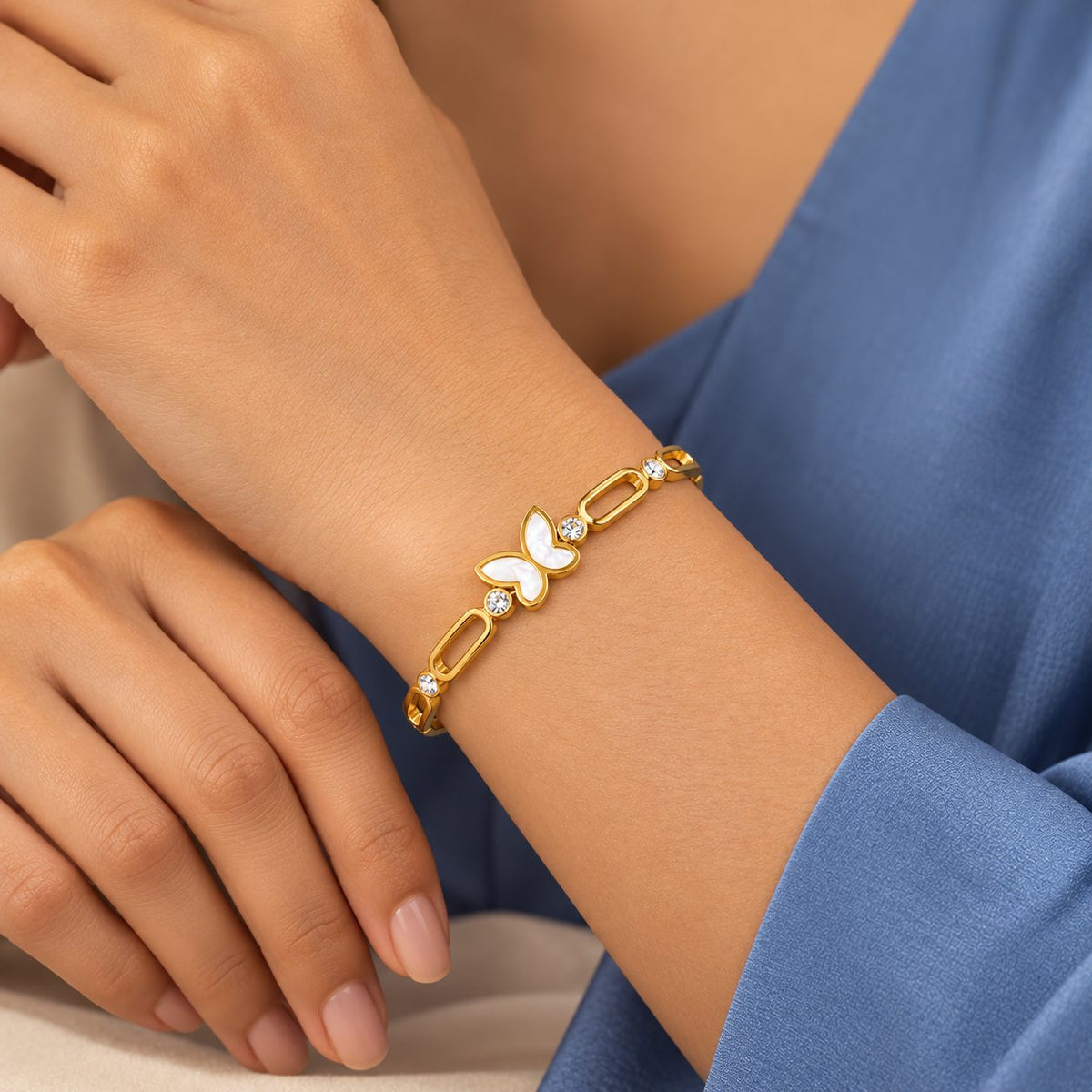 Pearl Butterfly Link Bangle - Model