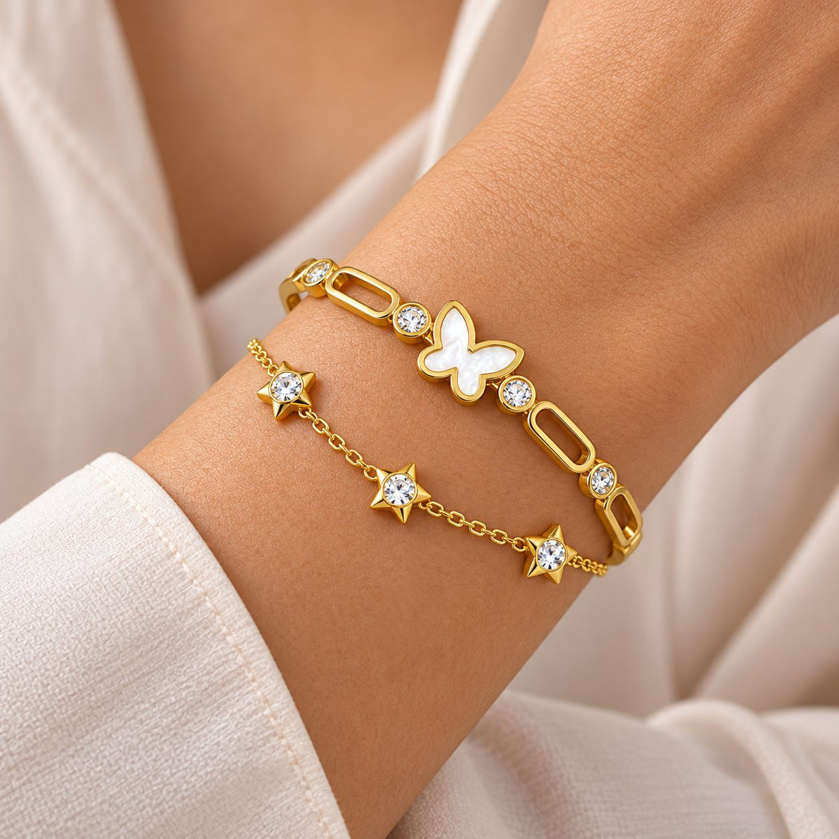 Pearl Butterfly Link Bangle - Stacking