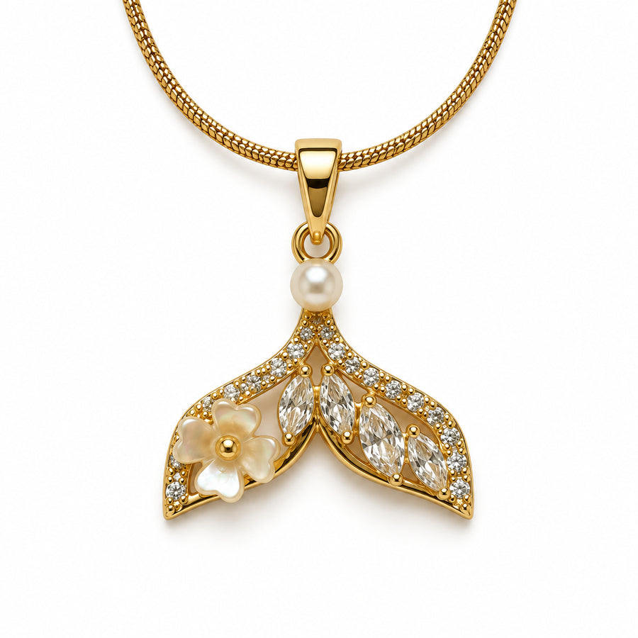 Pearl Crystal Leaf Pendant Necklace detail view