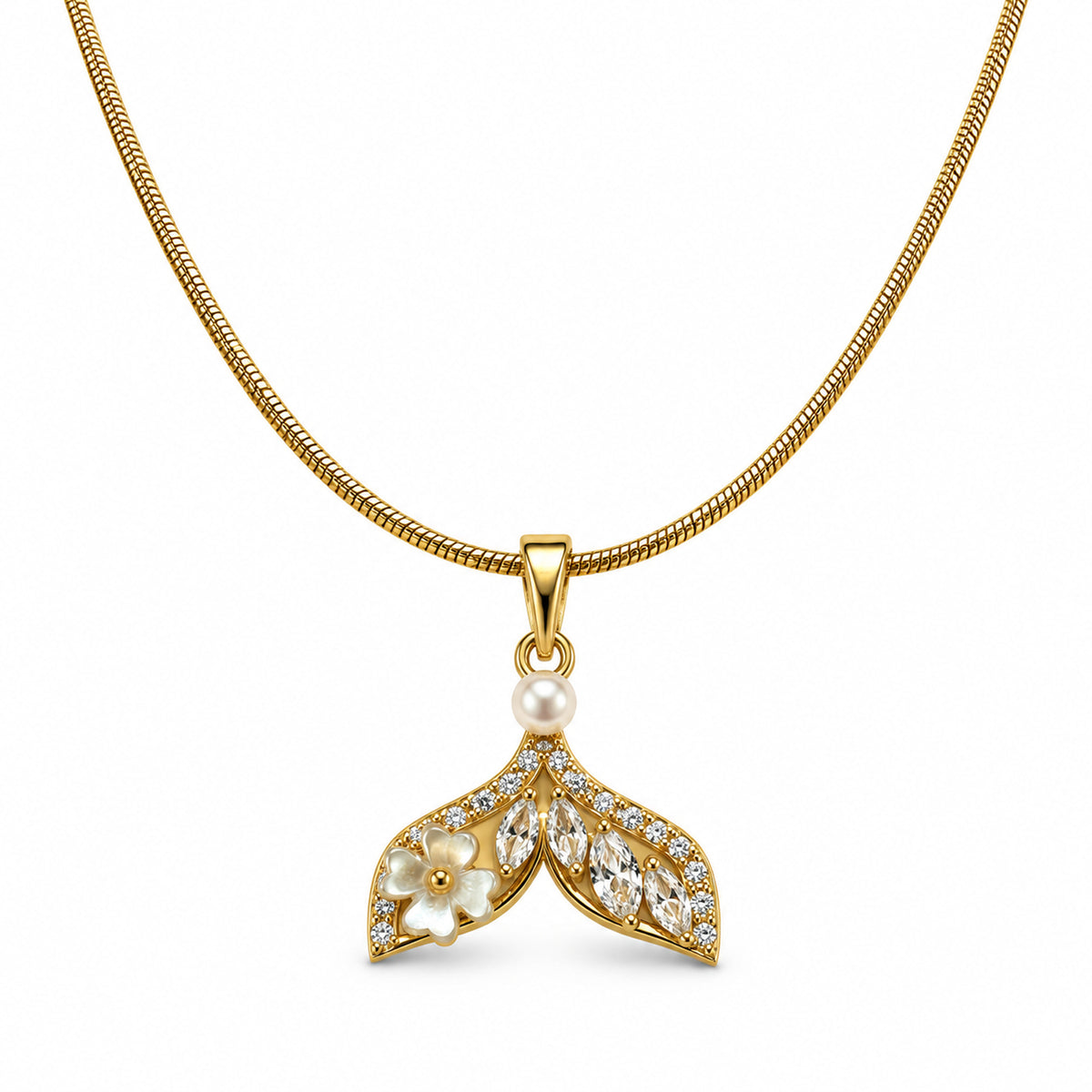 Pearl Crystal Leaf Pendant Necklace product view