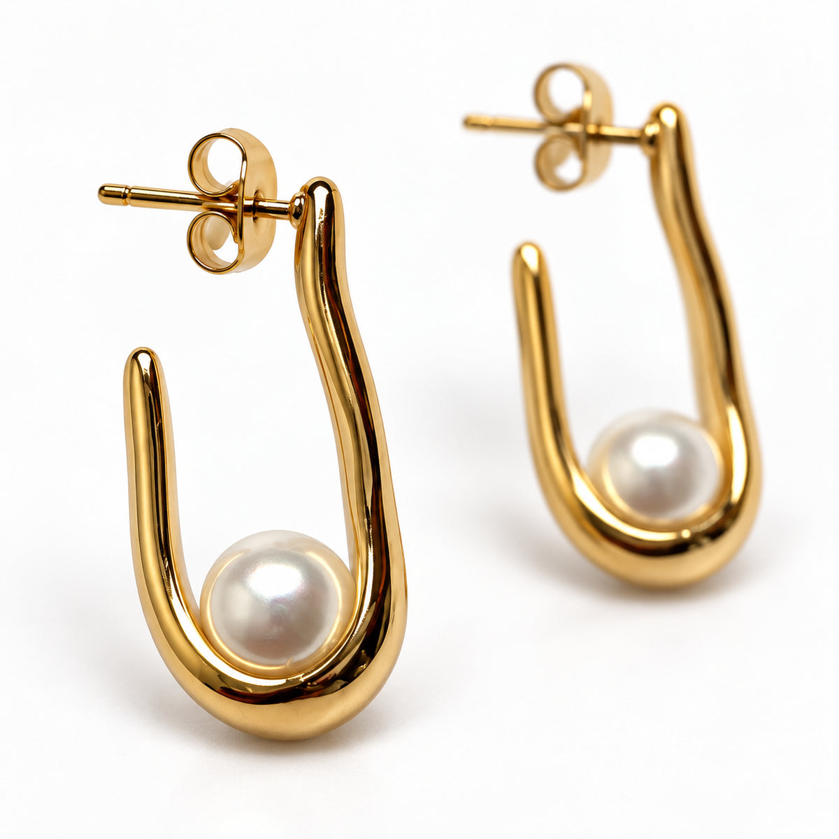 Pearl Drop Open Hoop Earrings details view