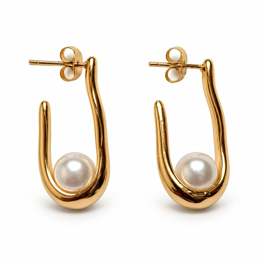 Pearl Drop Open Hoop Earrings main view