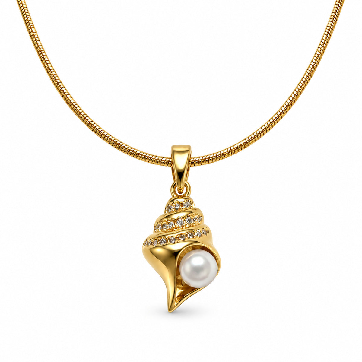 Pearl Spiral Shell Pendant Necklace product view