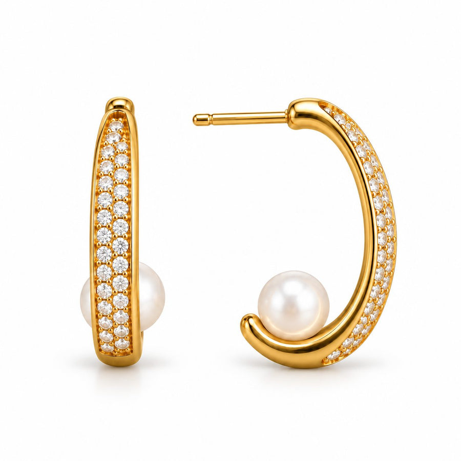 Pearl Tip C-Hoop Earrings