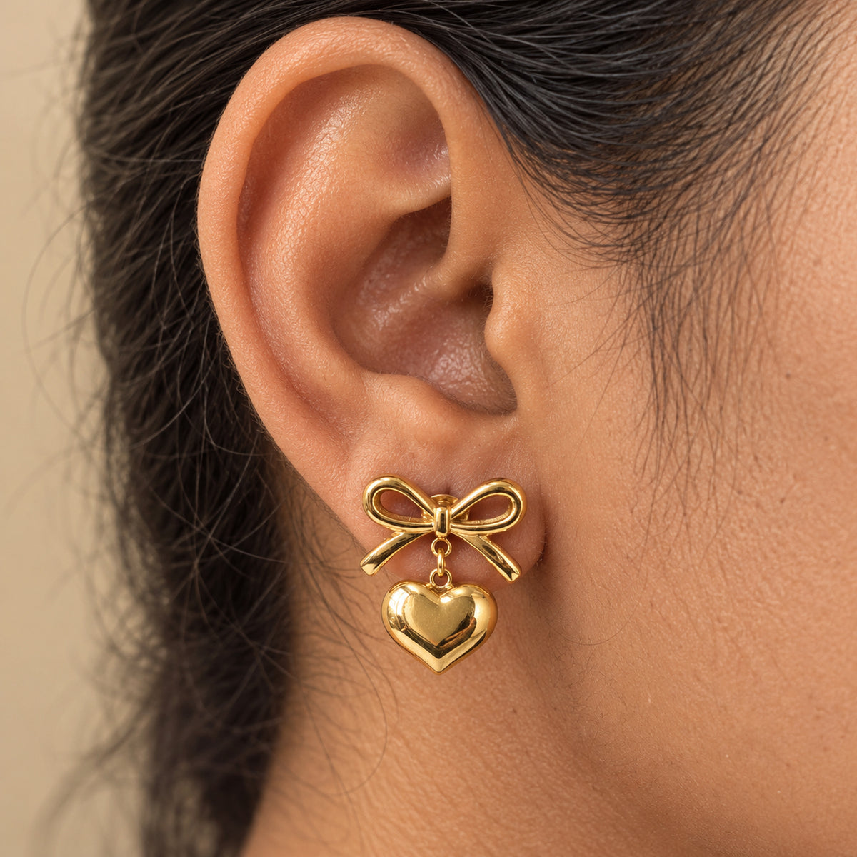 Bow Heart Drop Earrings
