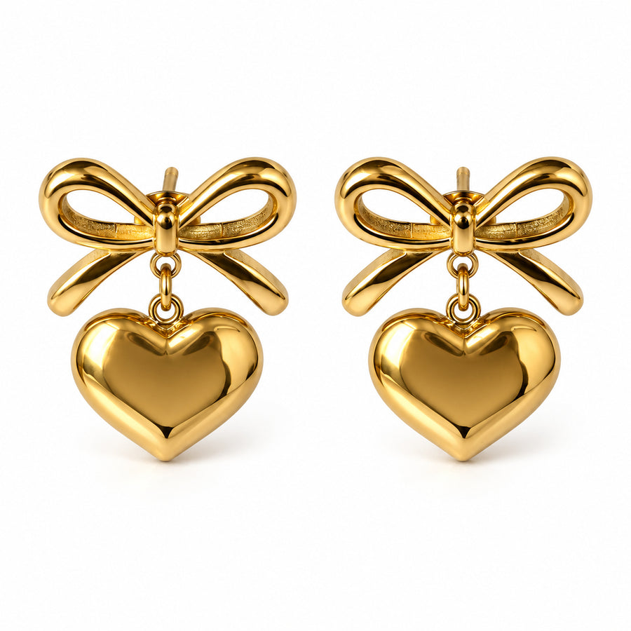 Bow Heart Drop Earrings
