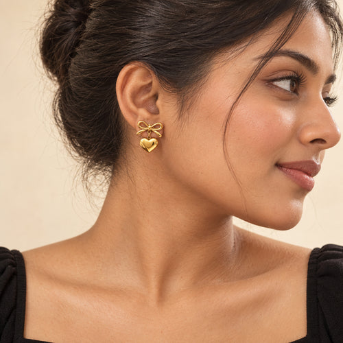 Bow Heart Drop Earrings