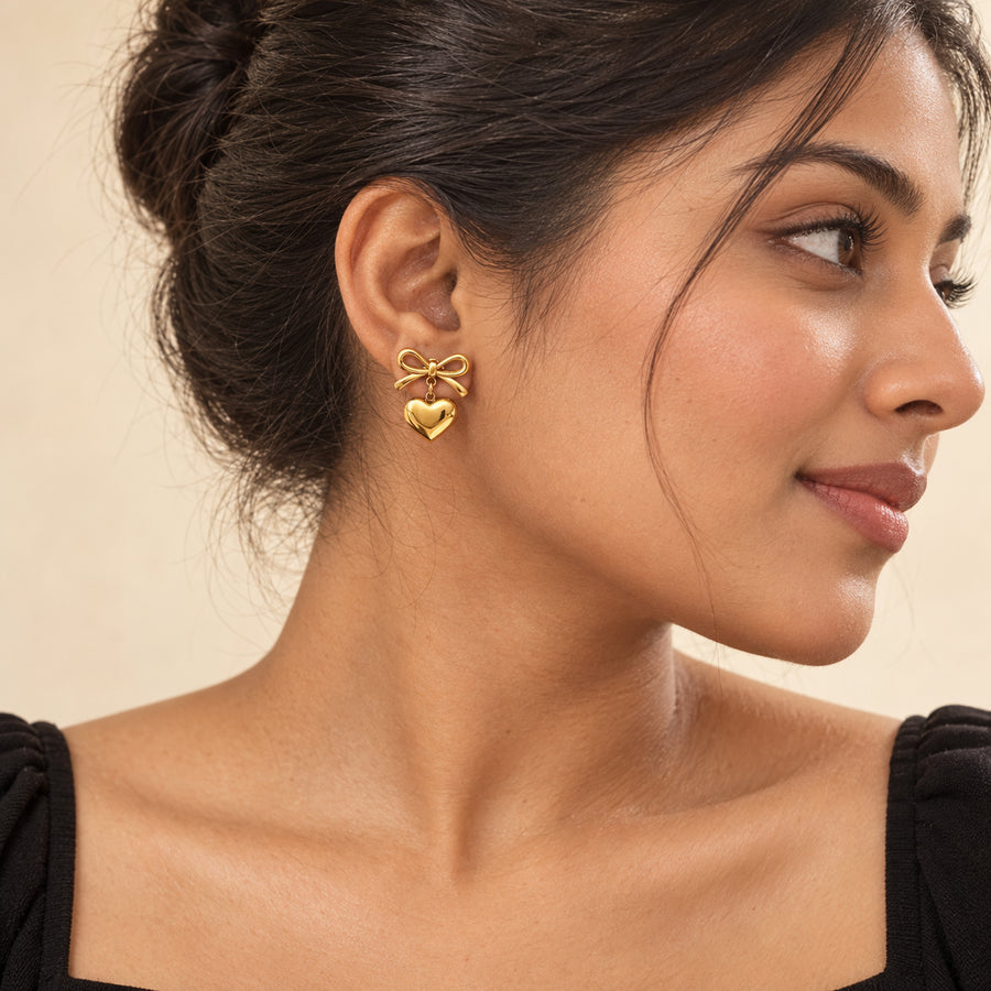 Bow Heart Drop Earrings