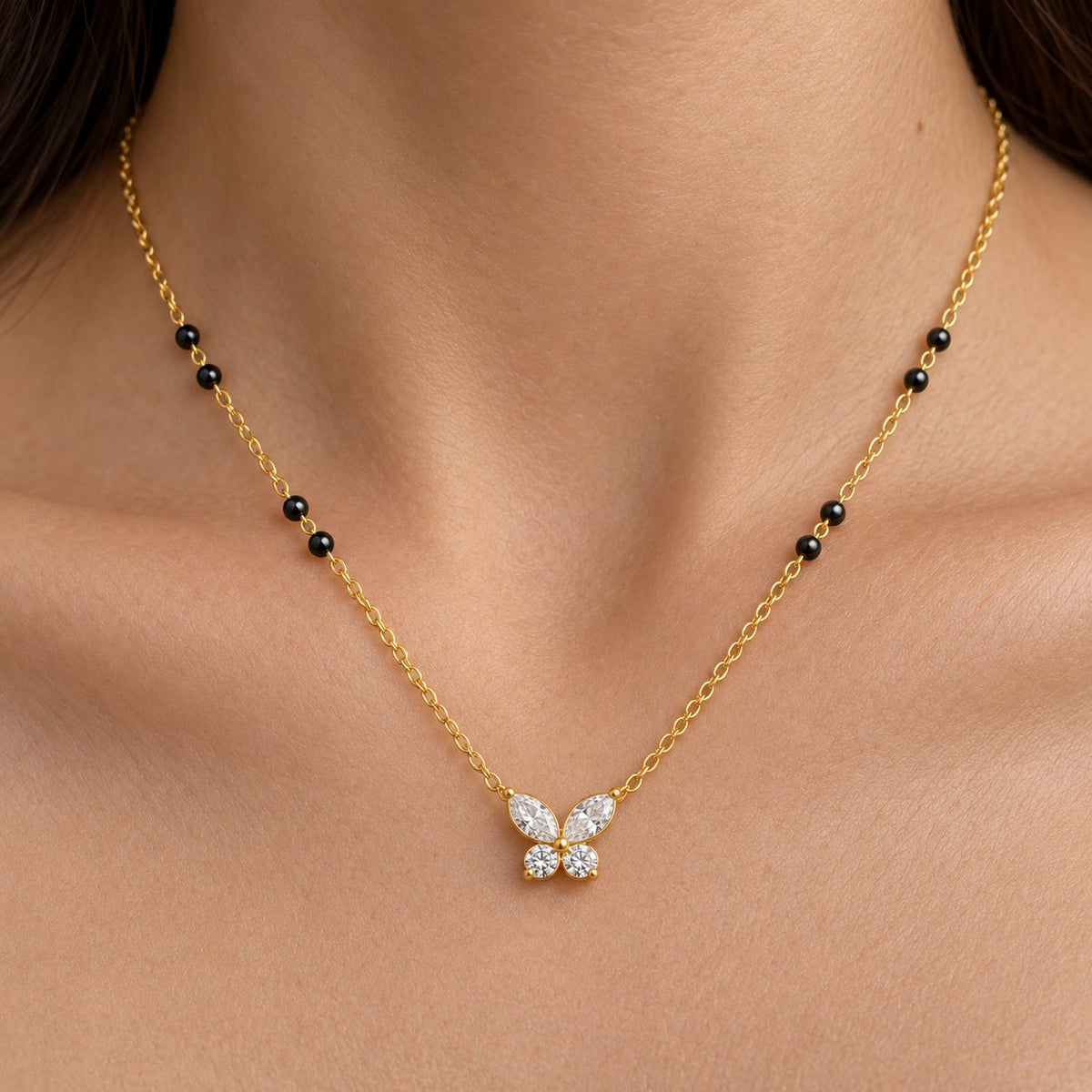 Petite Crystal Butterfly Mangalsutra - Macro
