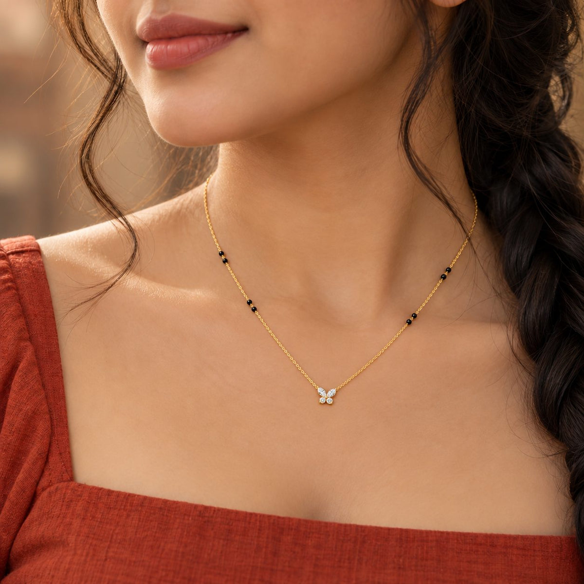 Petite Crystal Butterfly Mangalsutra - Model