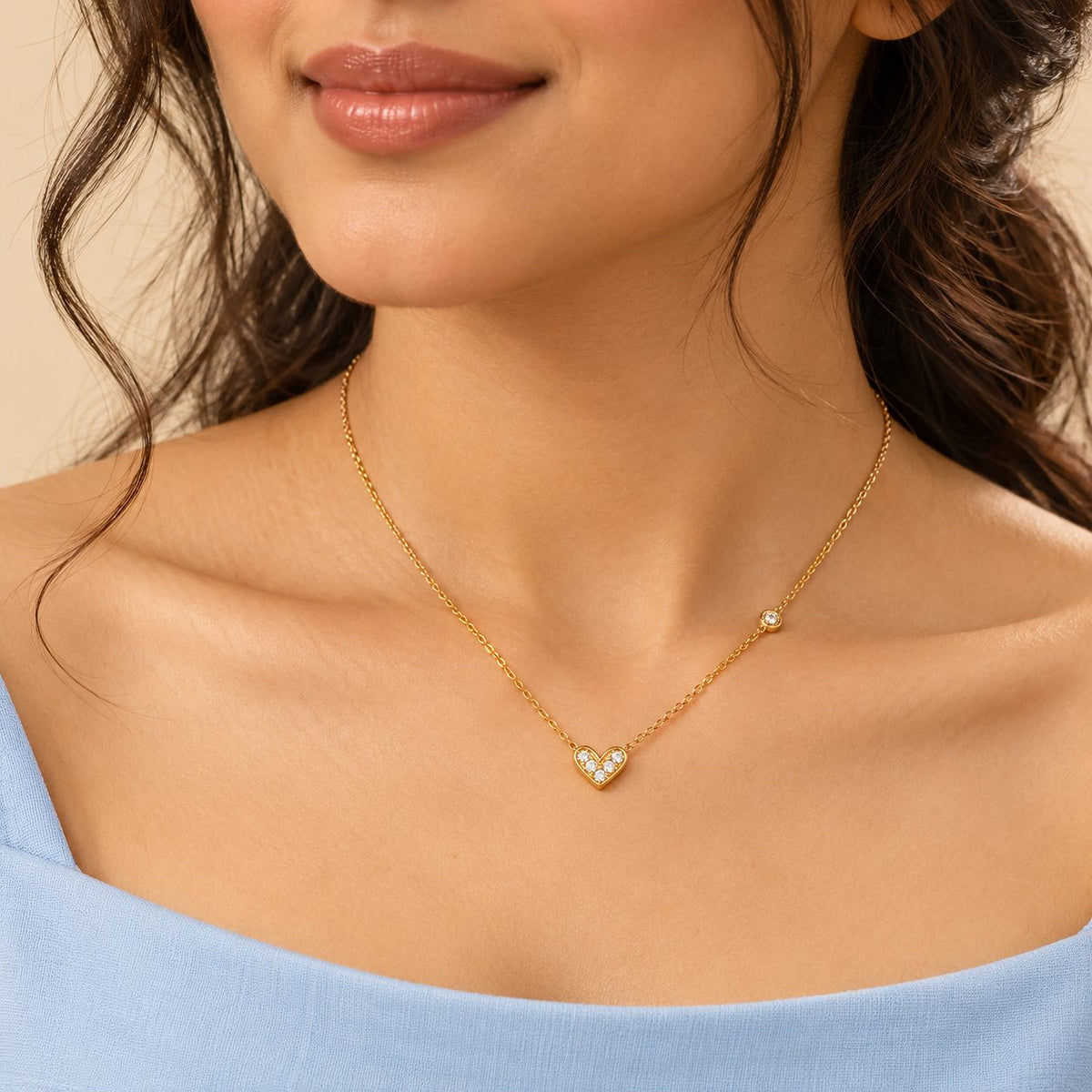 Petite Crystal Heart Necklace - Model