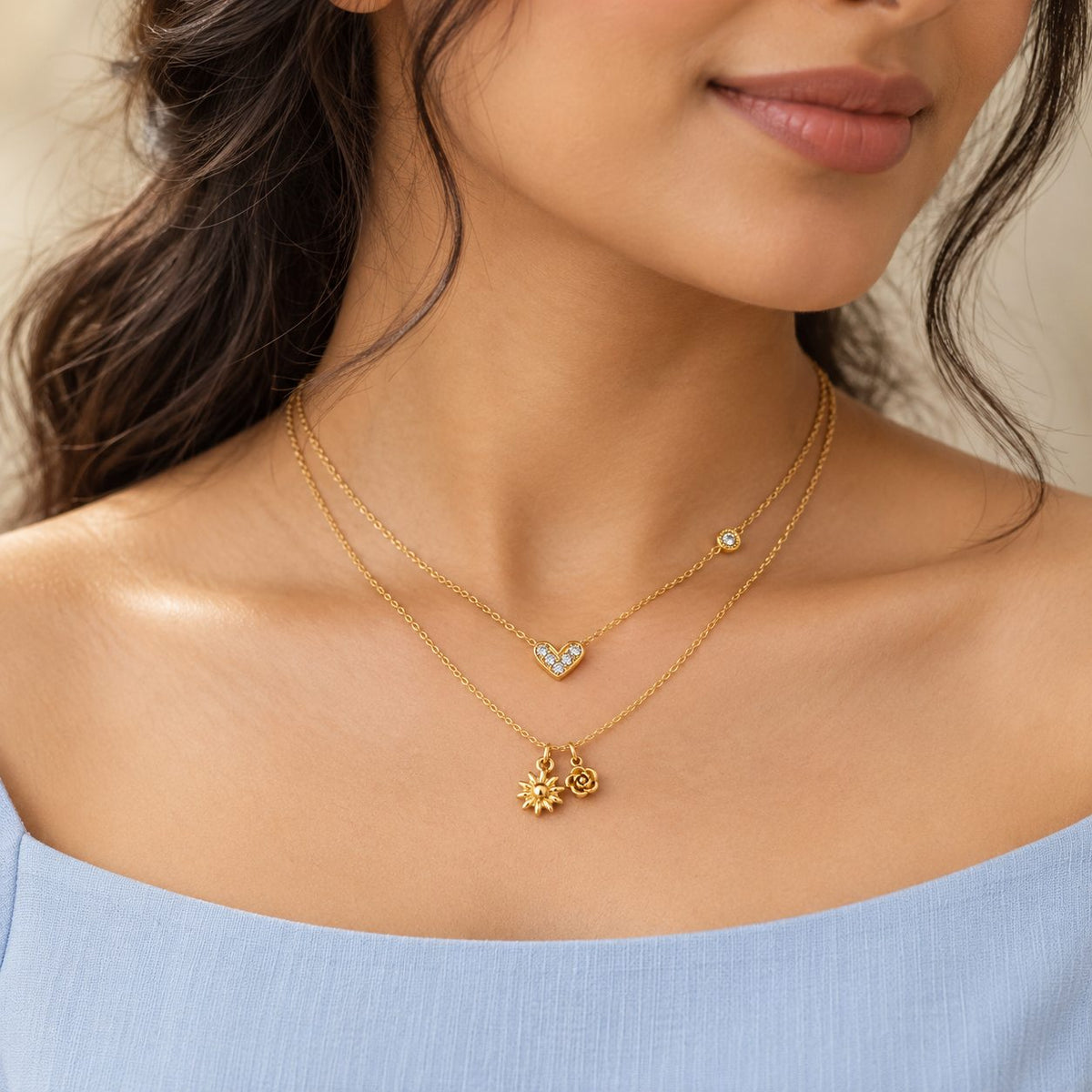 Petite Crystal Heart Necklace - Stacking