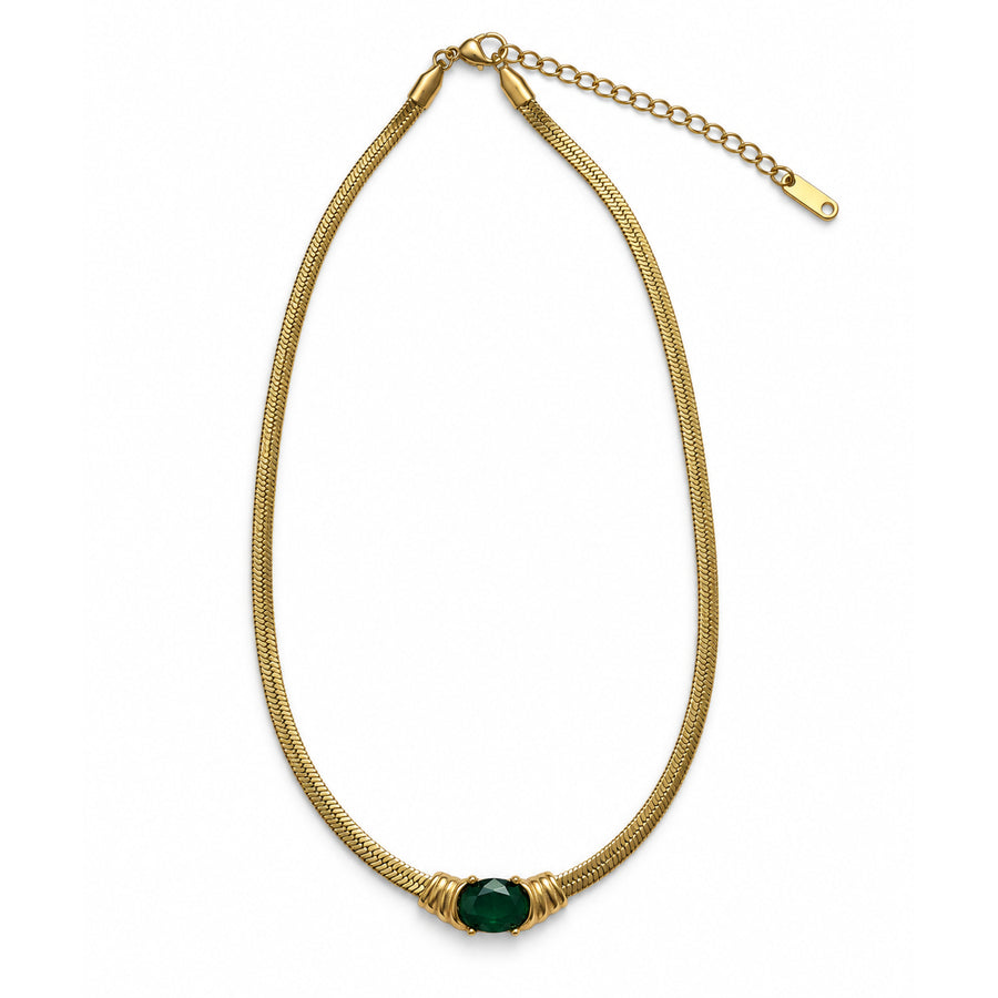 Emerald Oval Snake Chain Necklace