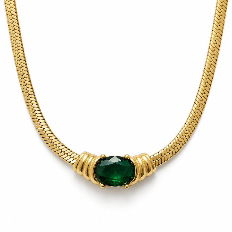 Emerald Oval Snake Chain Necklace