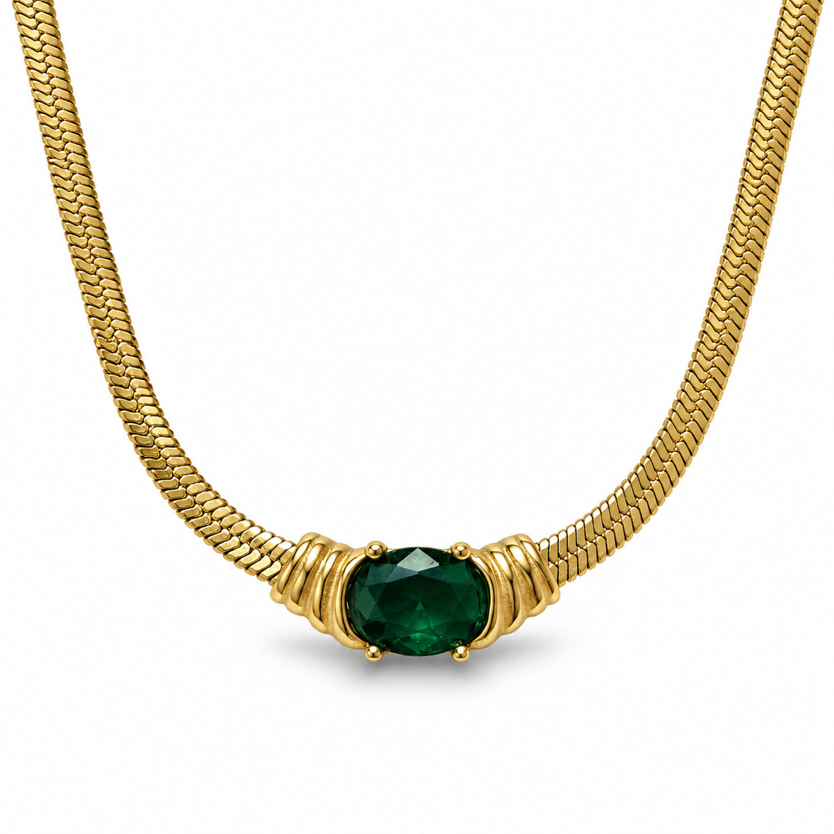 Emerald Oval Snake Chain Necklace