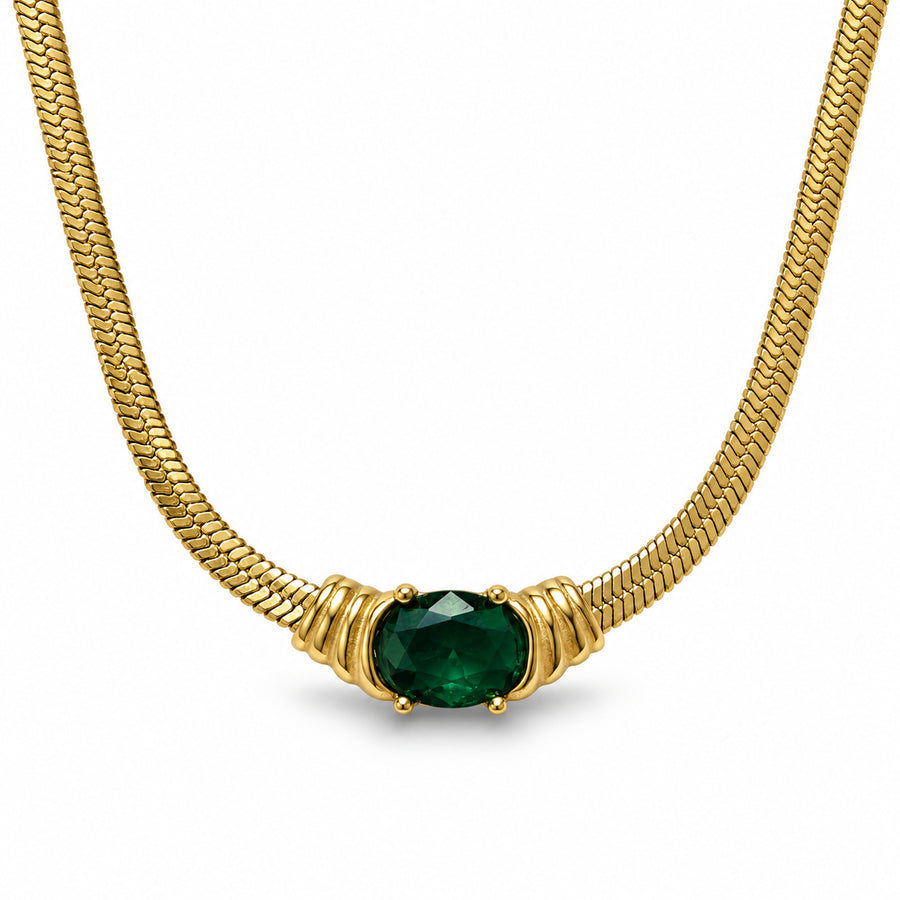 Emerald Oval Snake Chain Necklace