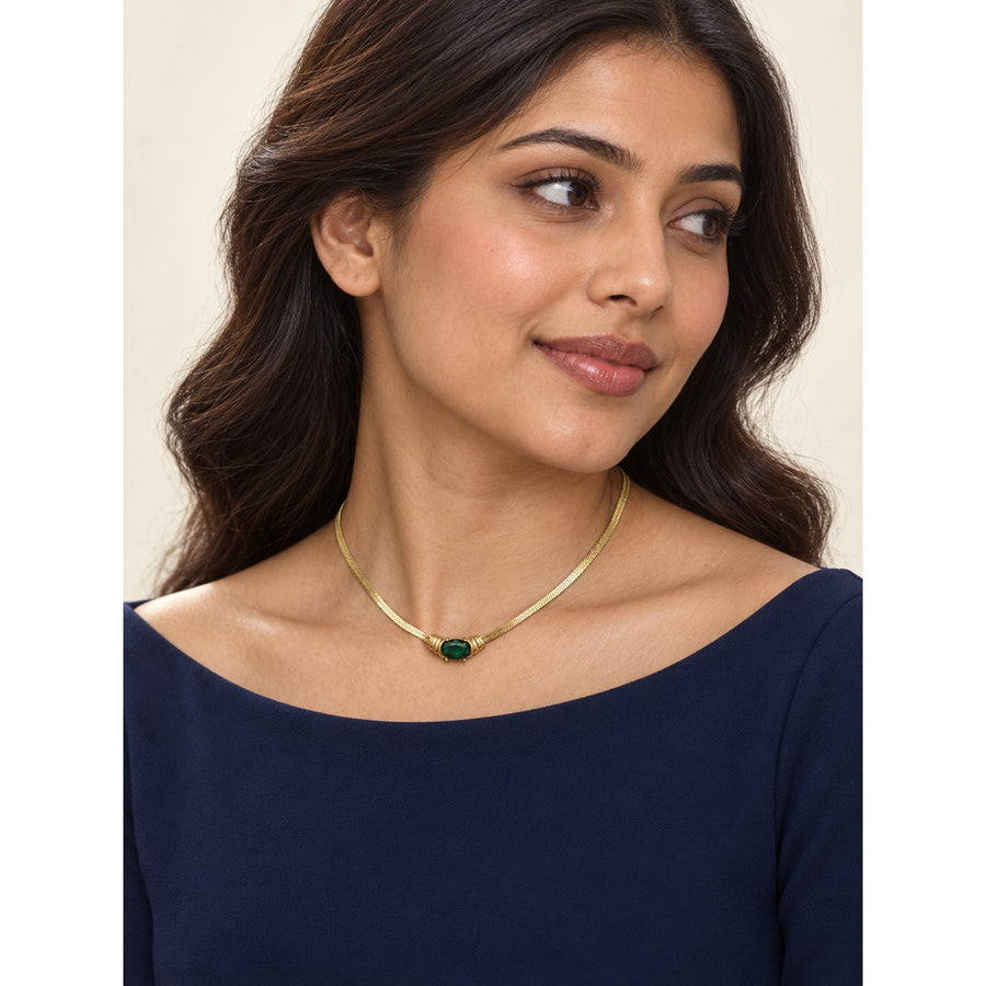 Emerald Oval Snake Chain Necklace
