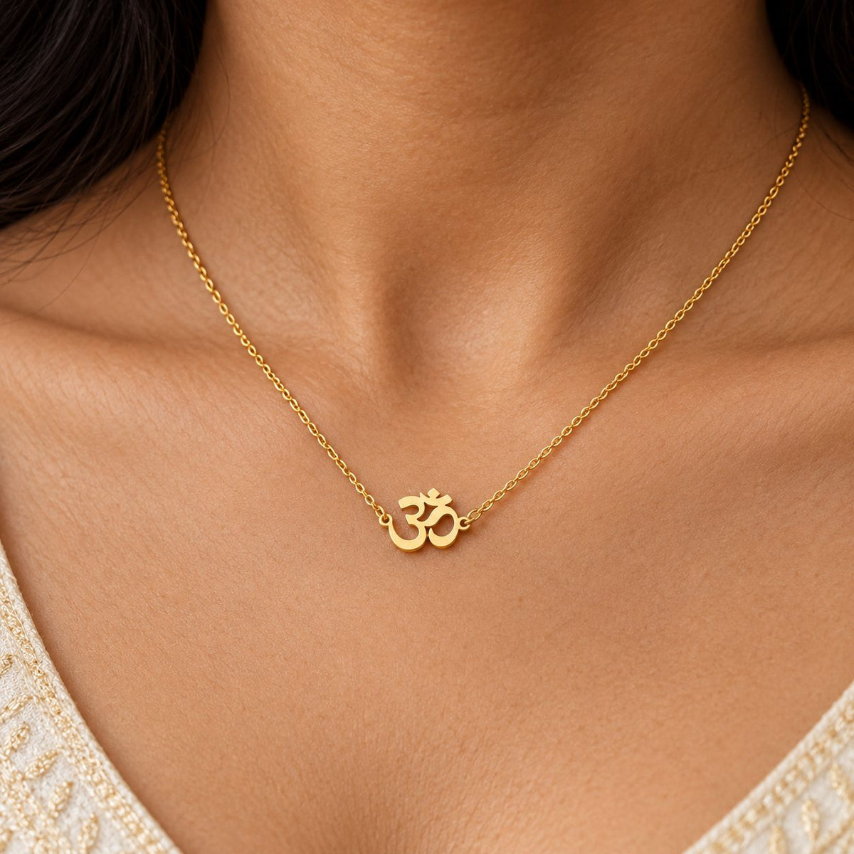 Petite Golden Om Necklace - Macro