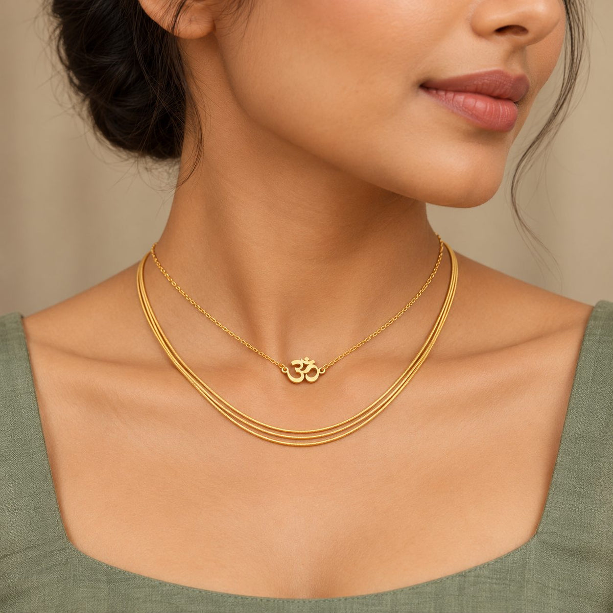 Petite Golden Om Necklace - Stacking