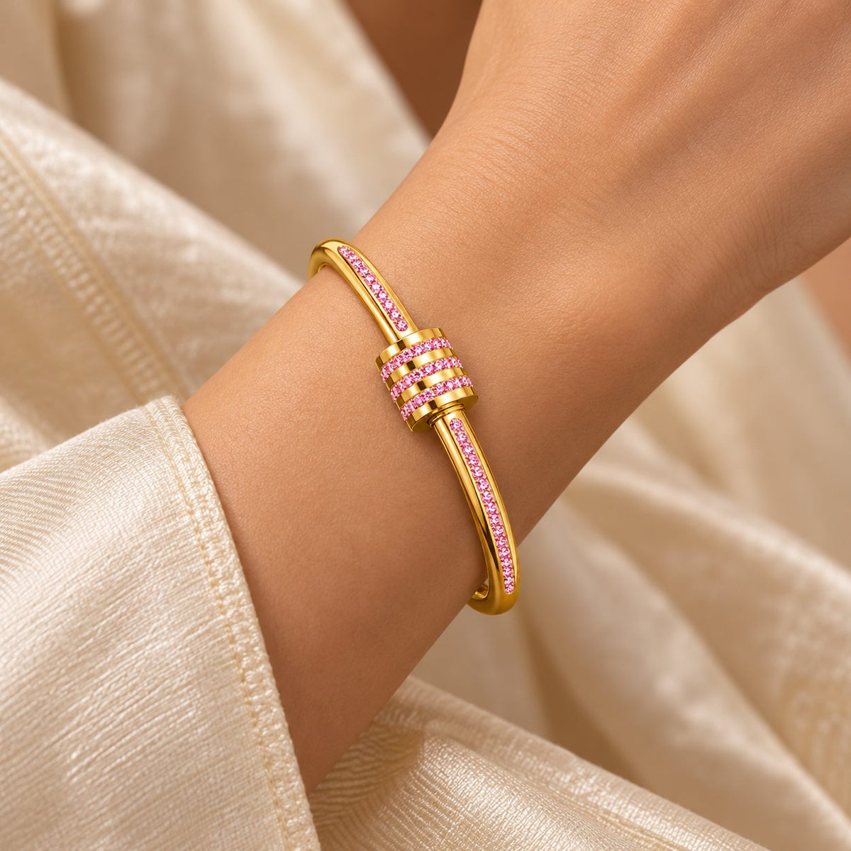 Pink Crystal Barrel Bangle - Model
