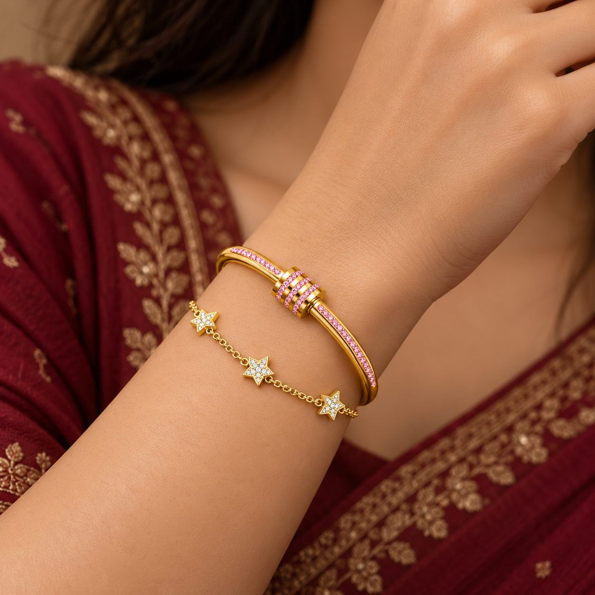 Pink Crystal Barrel Bangle - Stacking