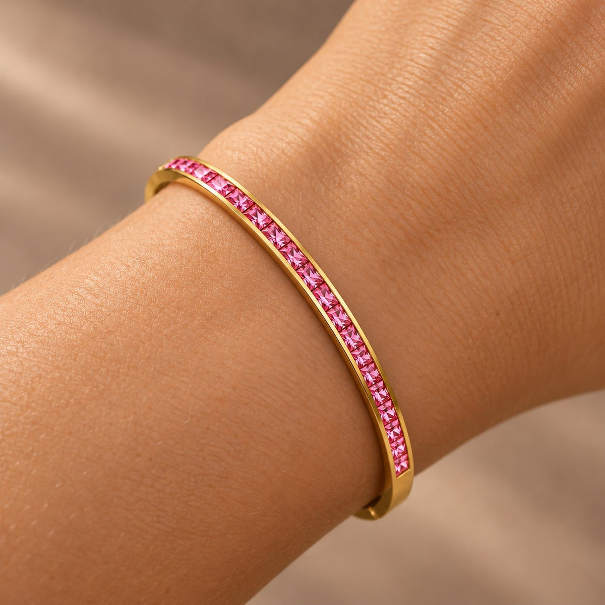 Pink Crystal Channel Bangle - Macro