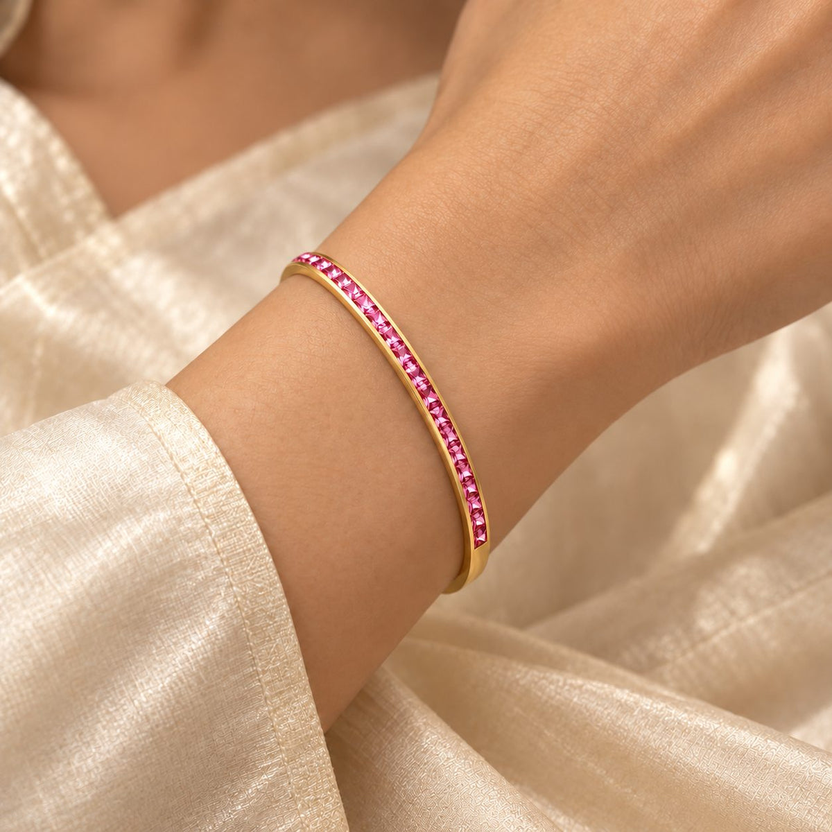 Pink Crystal Channel Bangle - Model
