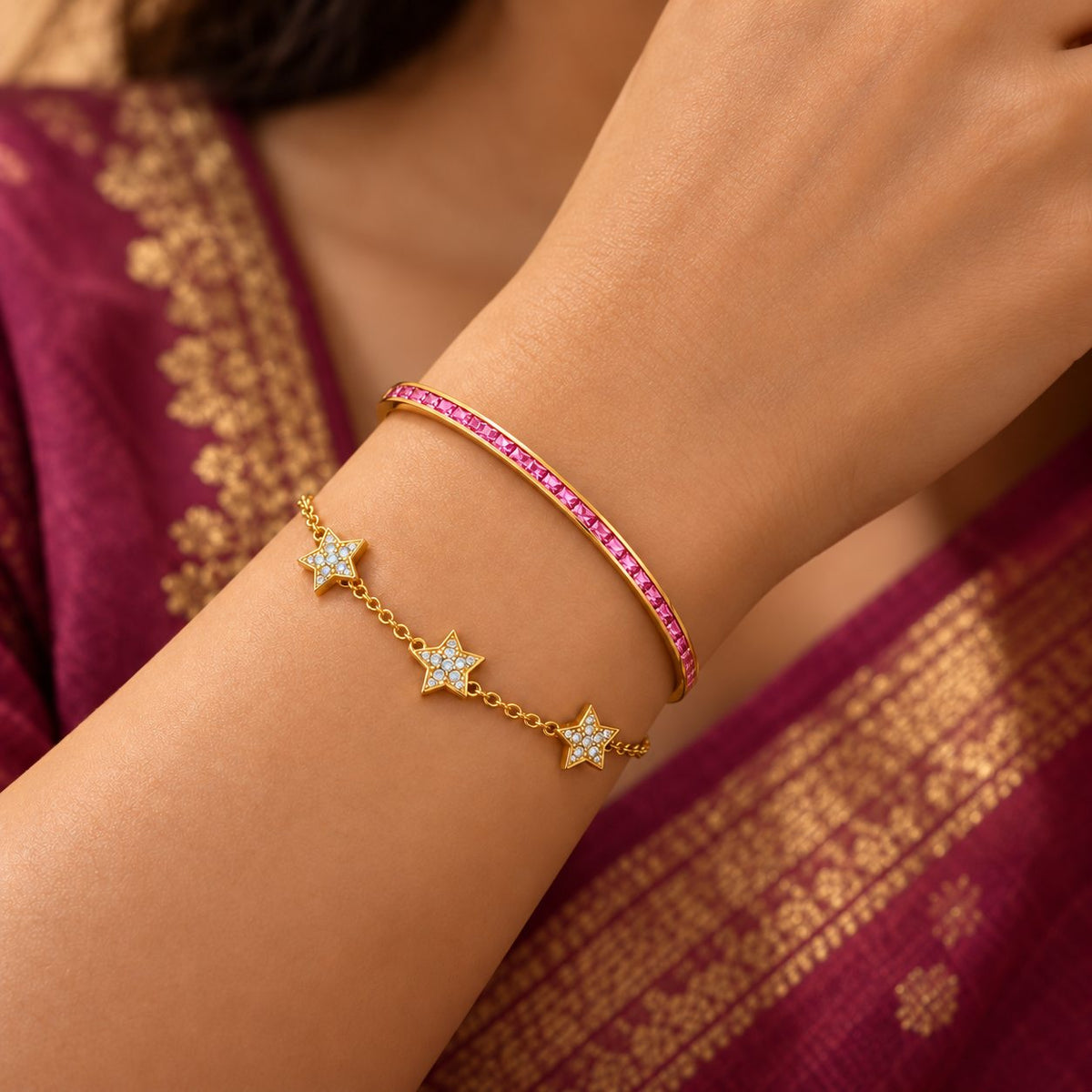 Pink Crystal Channel Bangle - Stacking