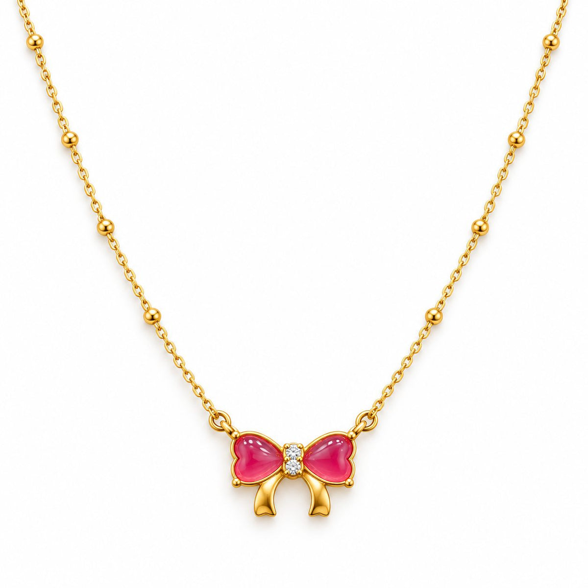 Pink Heart Bow Necklace - Main