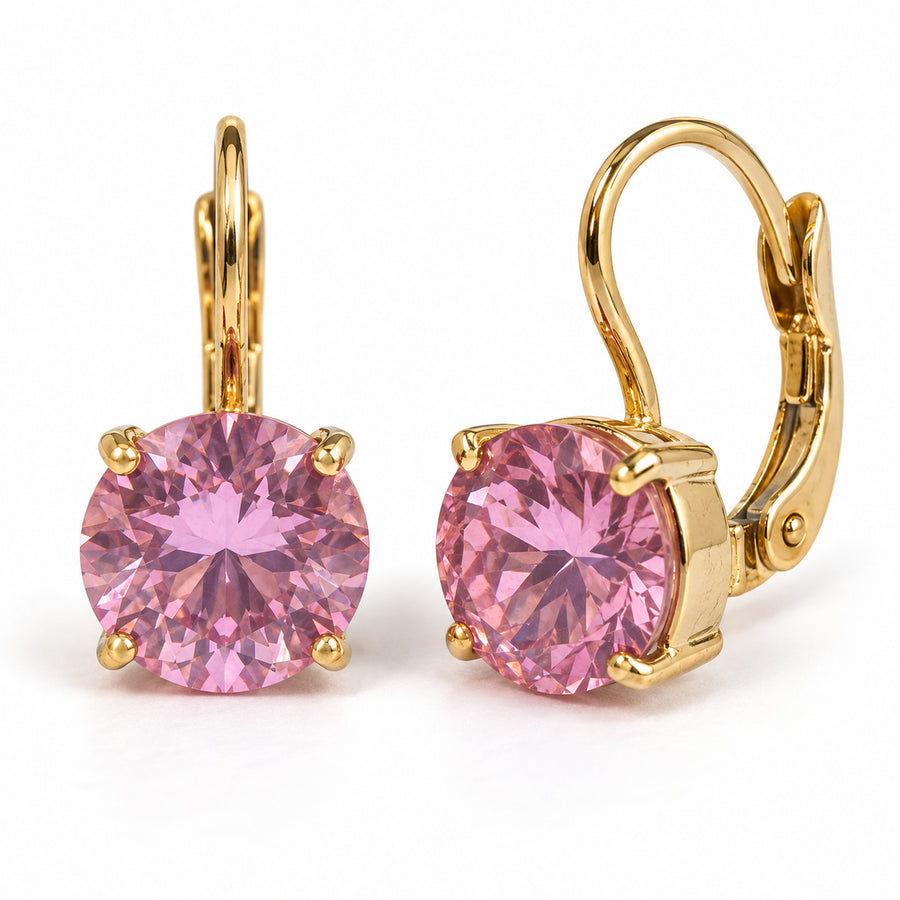 Pink Solitaire Drop Earrings