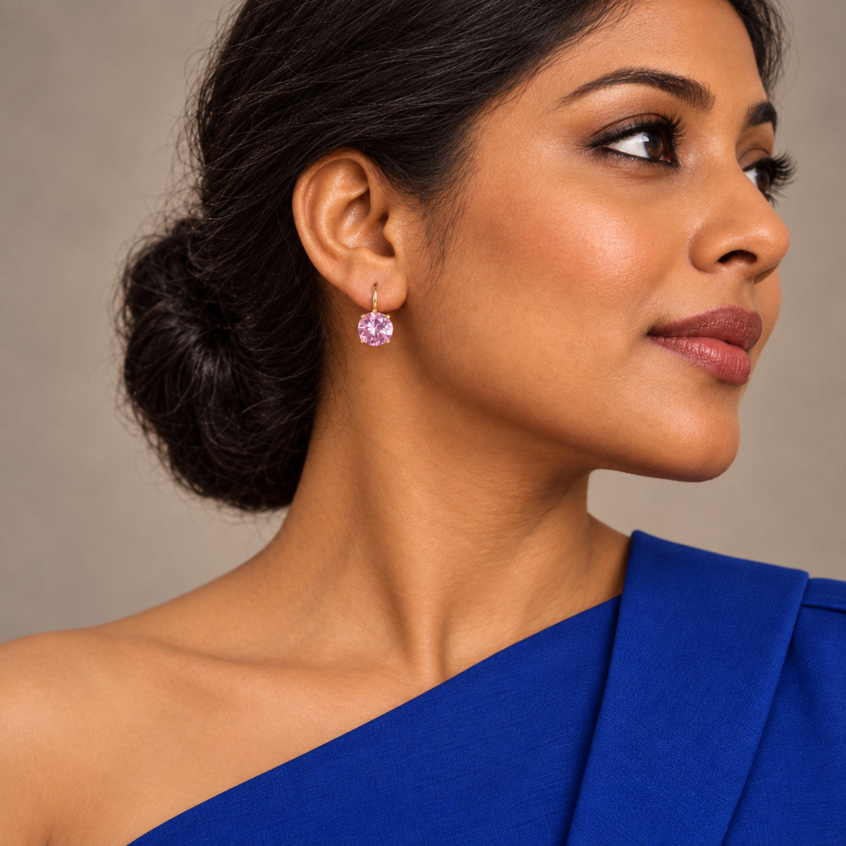 Pink Solitaire Drop Earrings
