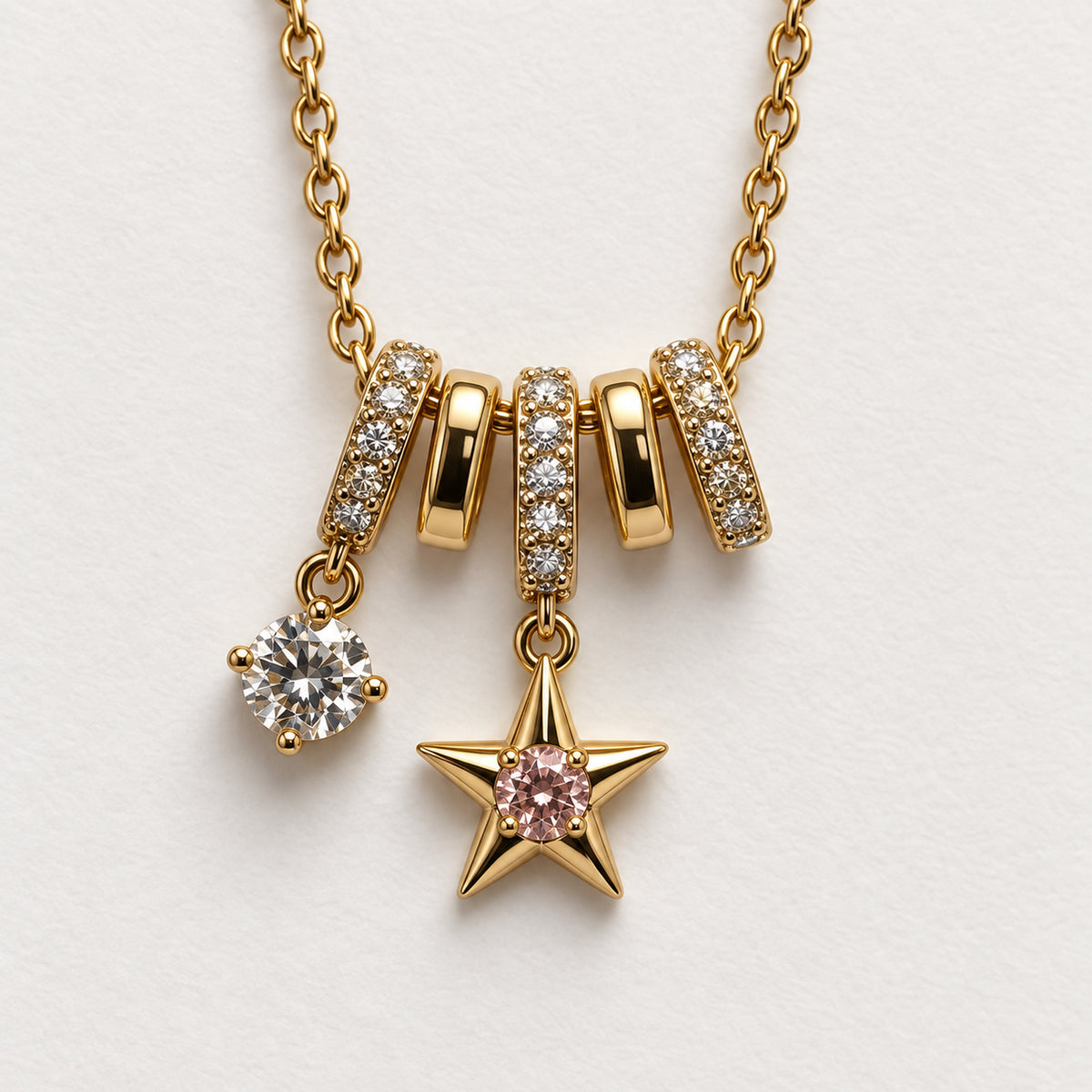 Pink Star Charm Necklace detail view