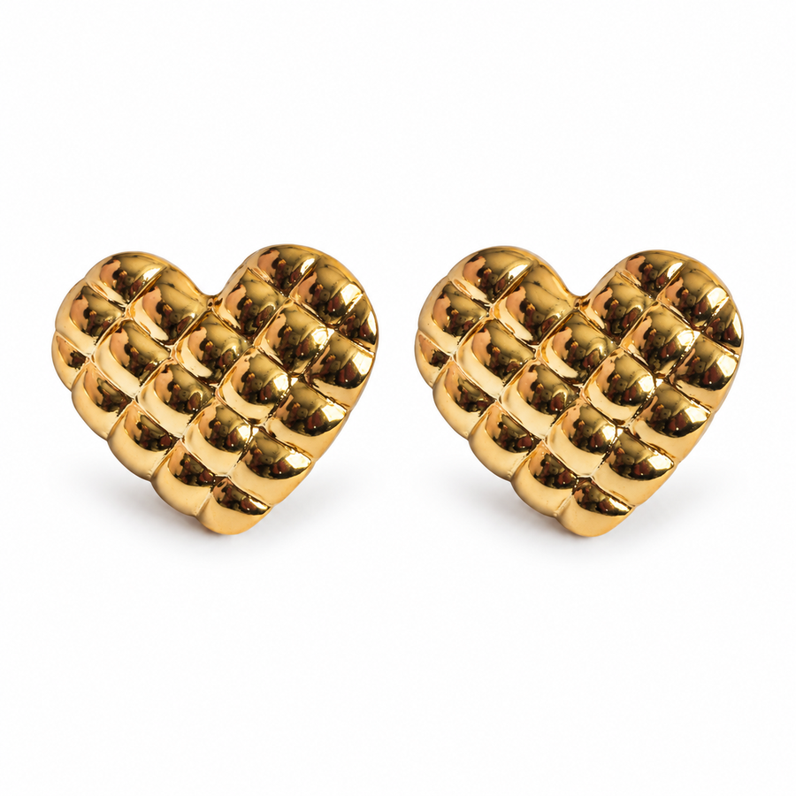 Quilted Heart Stud Earrings - Main