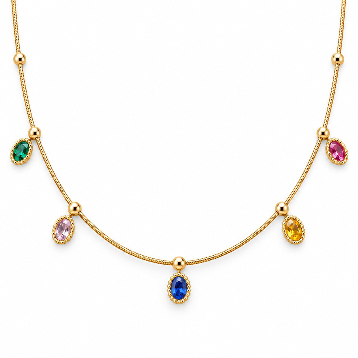 Rainbow Oval Charm Necklace - Main
