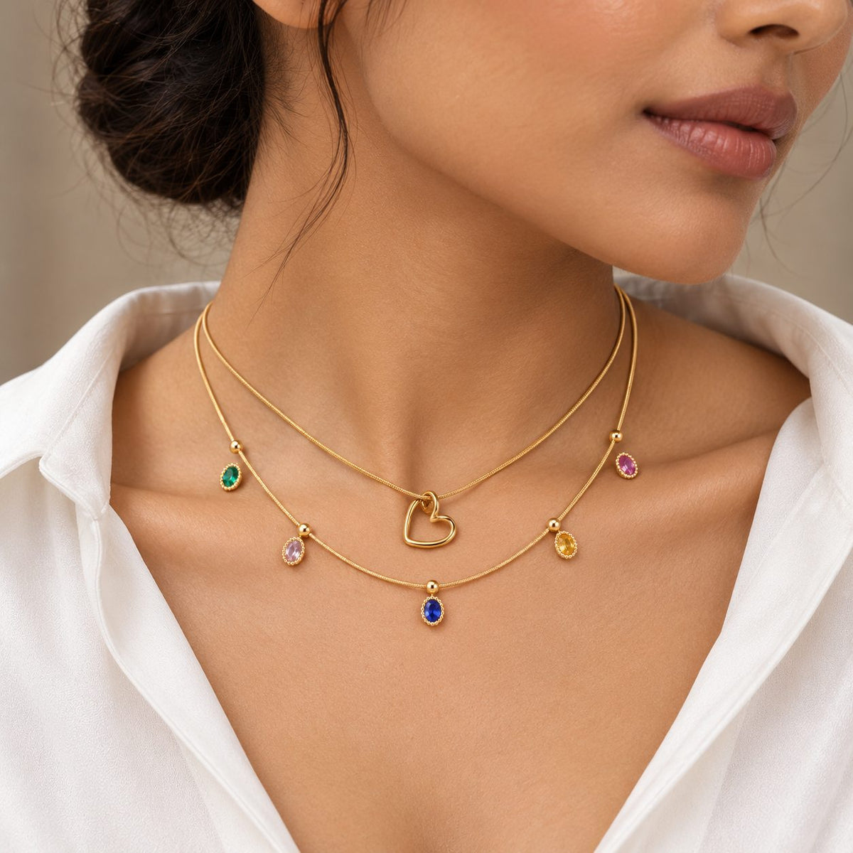 Rainbow Oval Charm Necklace - Stacking