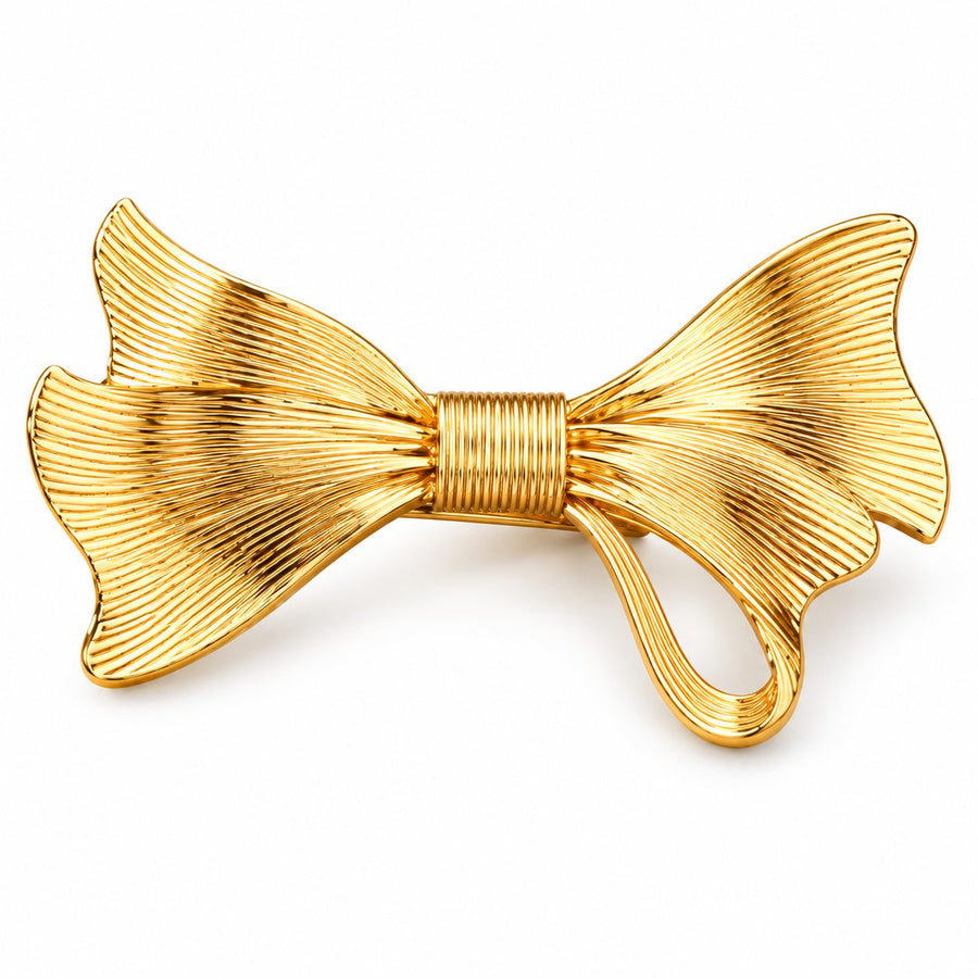 Ribbed Golden Bow Hair Clip - Main