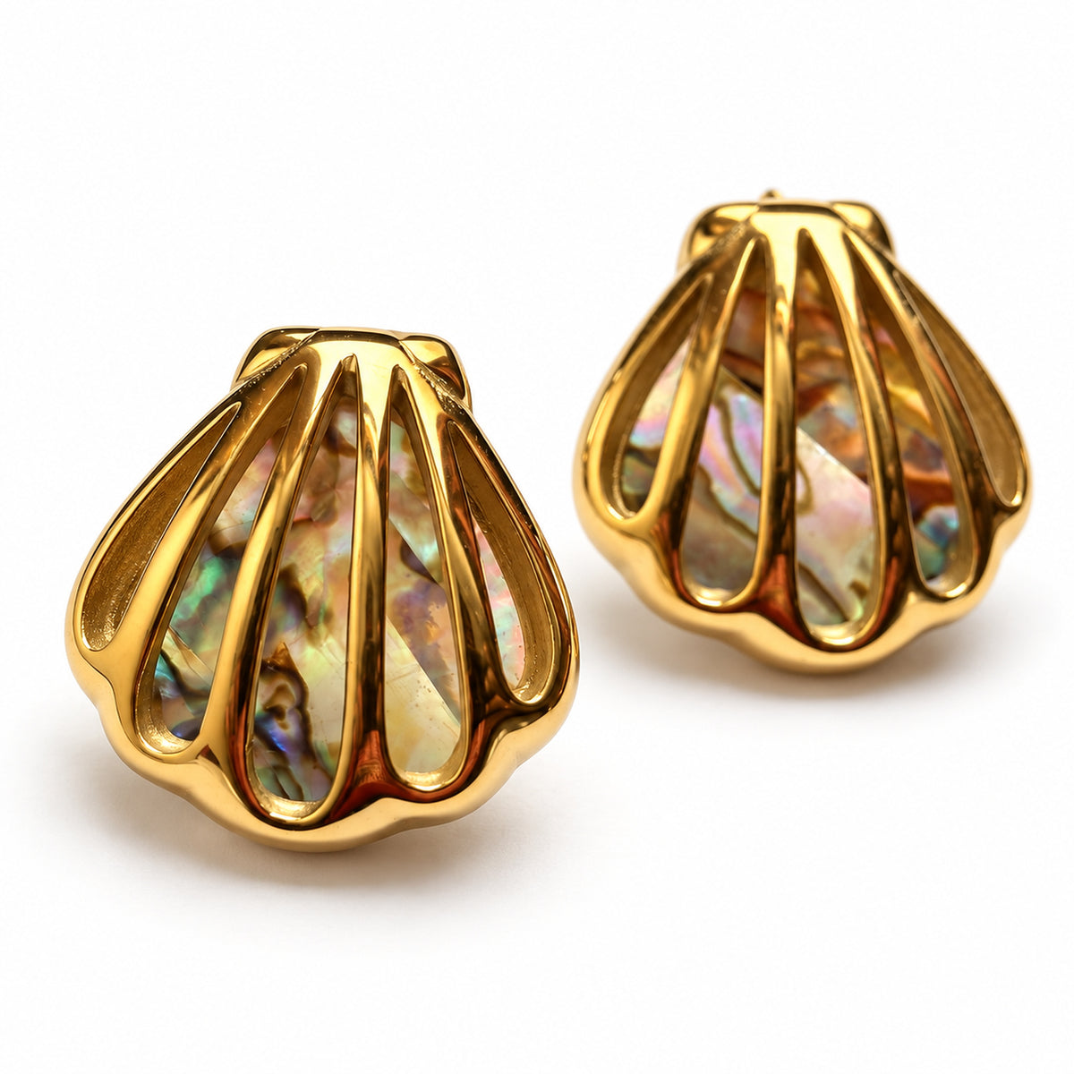 Ribbed Shell Stud Earrings details view