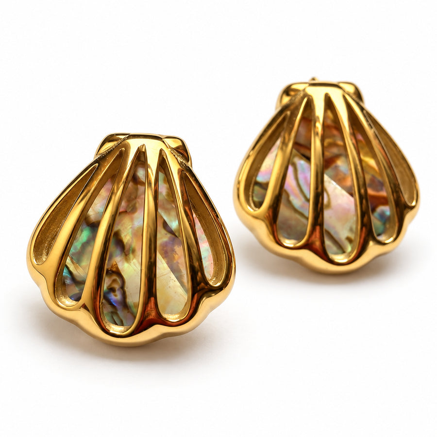 Ribbed Shell Stud Earrings details view