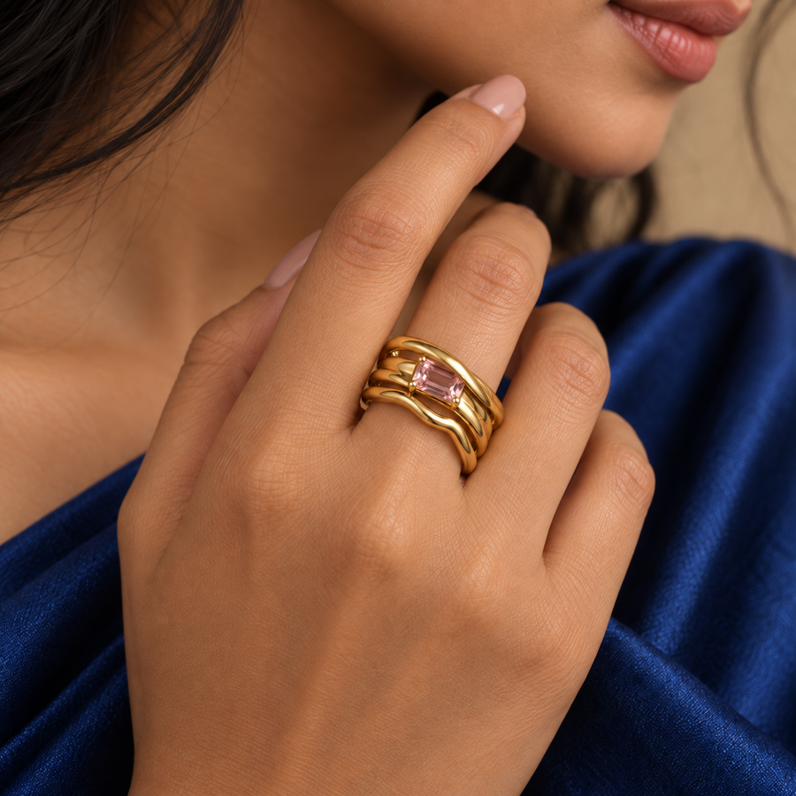 Rose Crystal Wave Ring - Model