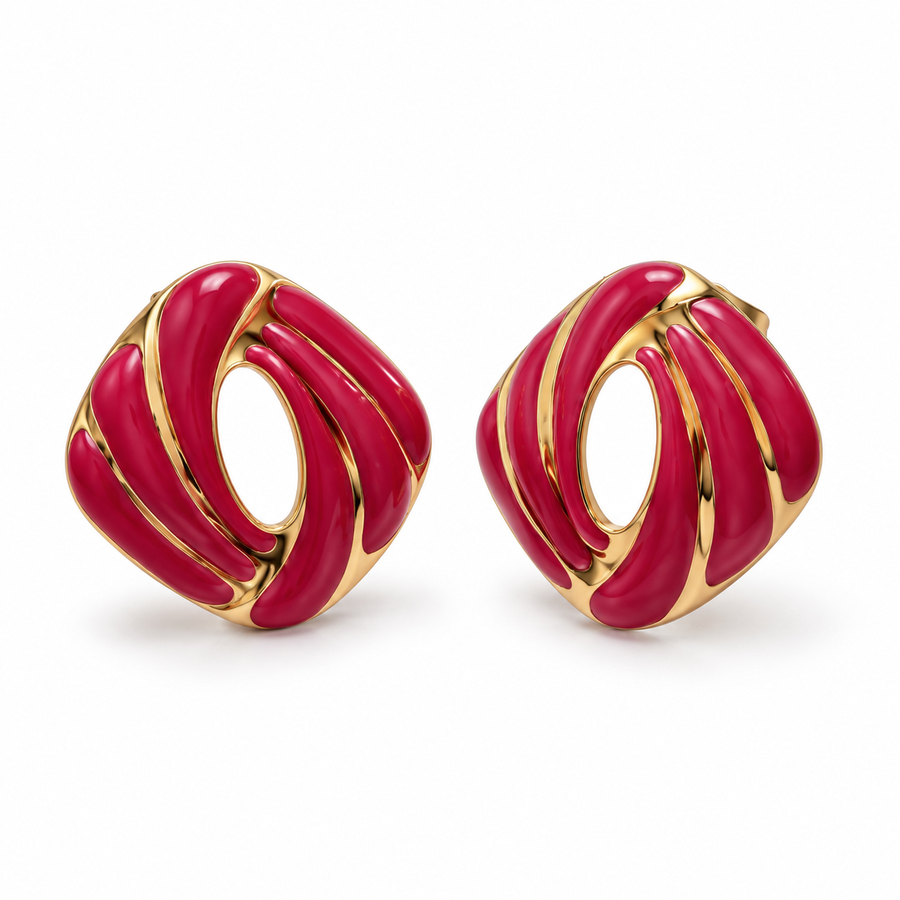 Rose Enamel Orbit Stud Earrings - Main